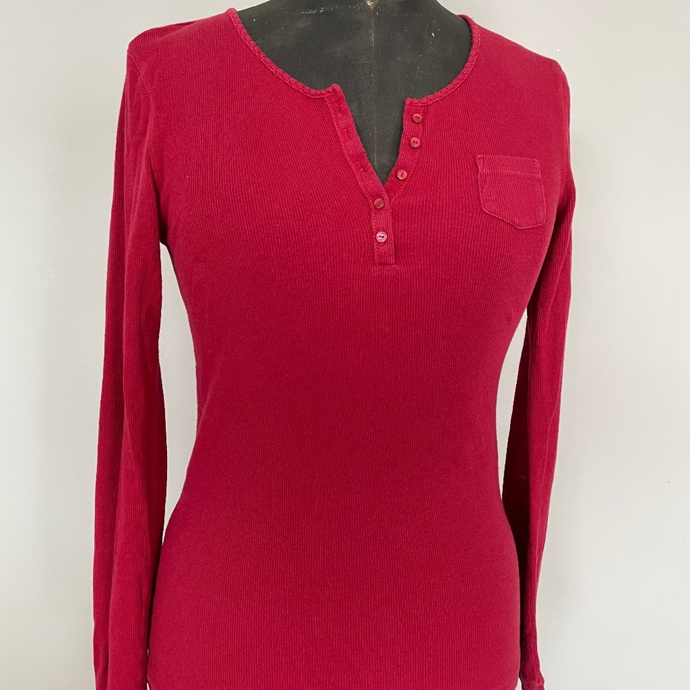 GAP Long Sleeve Henley T Shirts Button Ribbed Knit Slim Fit
